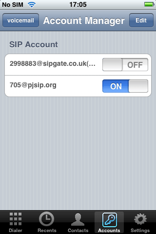 Multiple accounts support for the iPhone SIP client